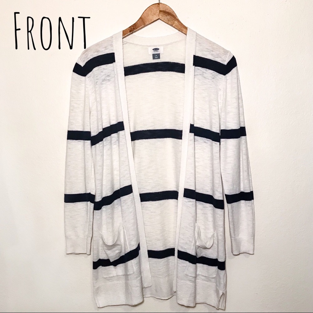 Old Navy White/Blue Cardigan with Pockets Size Med